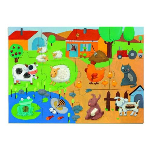 Csodás édes kis tanyám! 12+8db-os óriás puzzle - Tapintős óriás puzzle - Tactile farm - Djeco