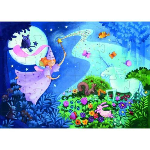 Tündérke és az Unikornis, 36 db-os formadobozos puzzle - The fairy and the unicorn - 36 pcs - D