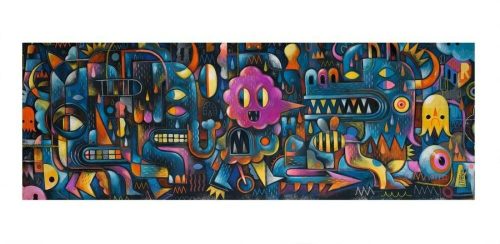 Szörnyecskés fal, 500 db-os művész puzzle, Monster Wall - 500 pcs - Djeco