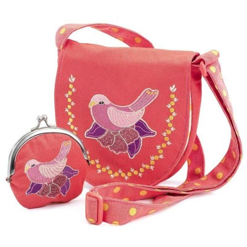 Csodás madaras válltáska pénztárcával - Embroidered bird bag&purse - Djeco