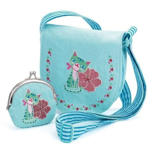 Édes kiscicás válltáska pénztárcával - Embroidered kitten bag&purse - Djeco