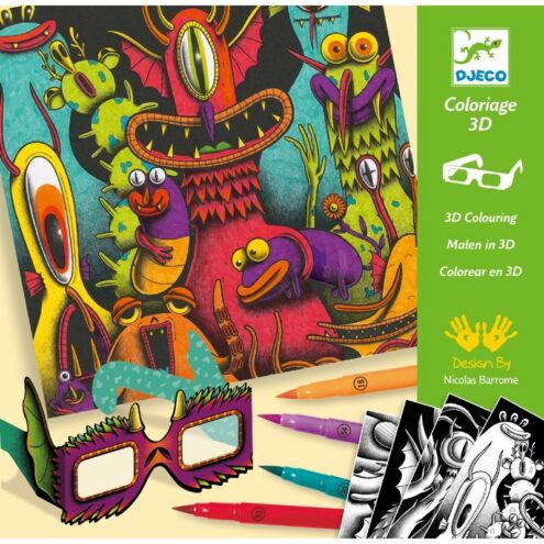 Vicces szörnyecskék - Kreatív színesző 3D-s szemüveggel - Funny Freaks 3D - Djeco